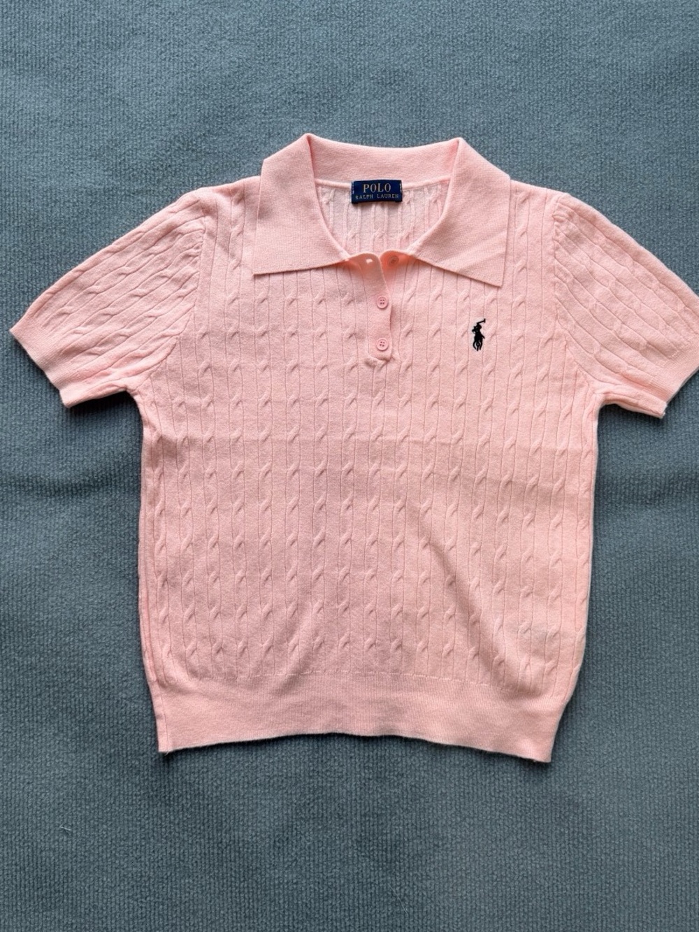 Polo by Ralph Lauren Light Pink Off-the-Shoulder Cable Polo Sweater